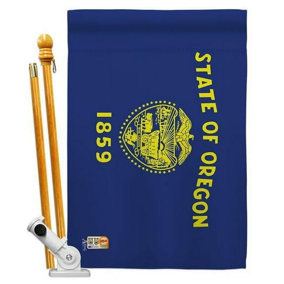 AA-SS-HS-140538-IP-BO-D-US18-AG 28 x 40 in. Oregon States Impressions Decorative Vertical Double Sided House Flag Set & Pole Bracket Hardware Flag Set
