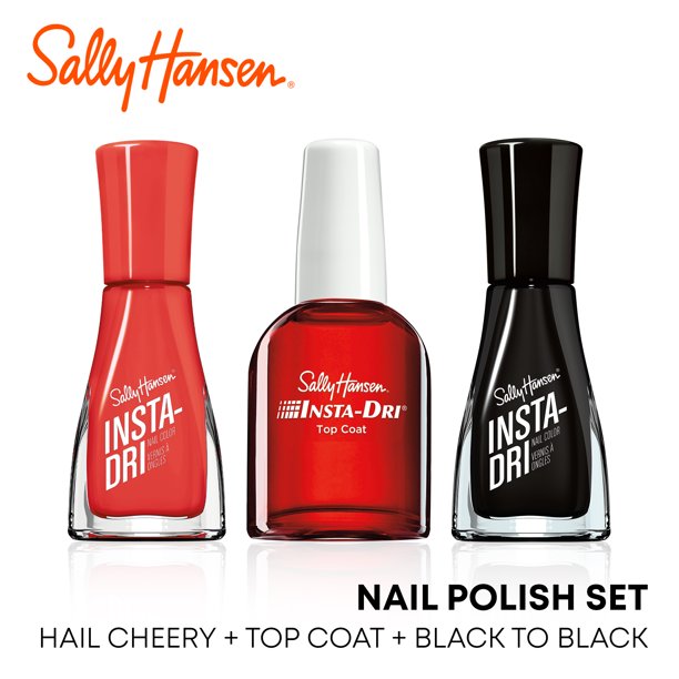 (3Pack Nail Polish Kit) Sally Hansen Insta Dri Black, Insta Dri Hail
