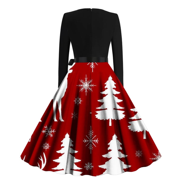 Idoravan Christmas Dresses Women Plus Size Red Women's Long-sleeved  Round-neck Christmas Printed Loose Dress With Large Skirt Red7 XXL -  Walmart.com