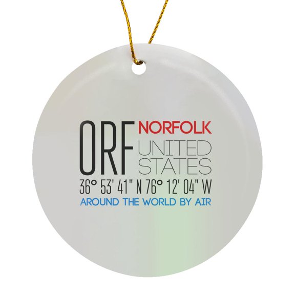 3drose, International Airport Code Orf, Norfolk, Virginia, United States, Circle Porcelain Ornament
