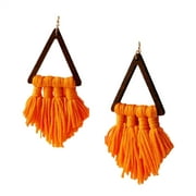 Jewelry Collection Ayla Wood Triangle Tassel Drop Statement Earrings, Tangelo Orange