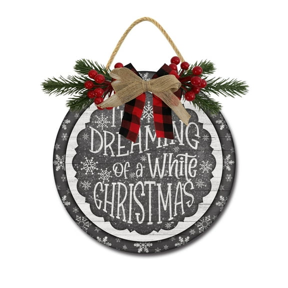 I'm Dreaming Of A White Christmas Door Hanging Sign 11 inch Wooden Wall Sign, Rustic Holiday Wreath Decor for Front Door Porch Home Window Wall Farmhouse Decorations