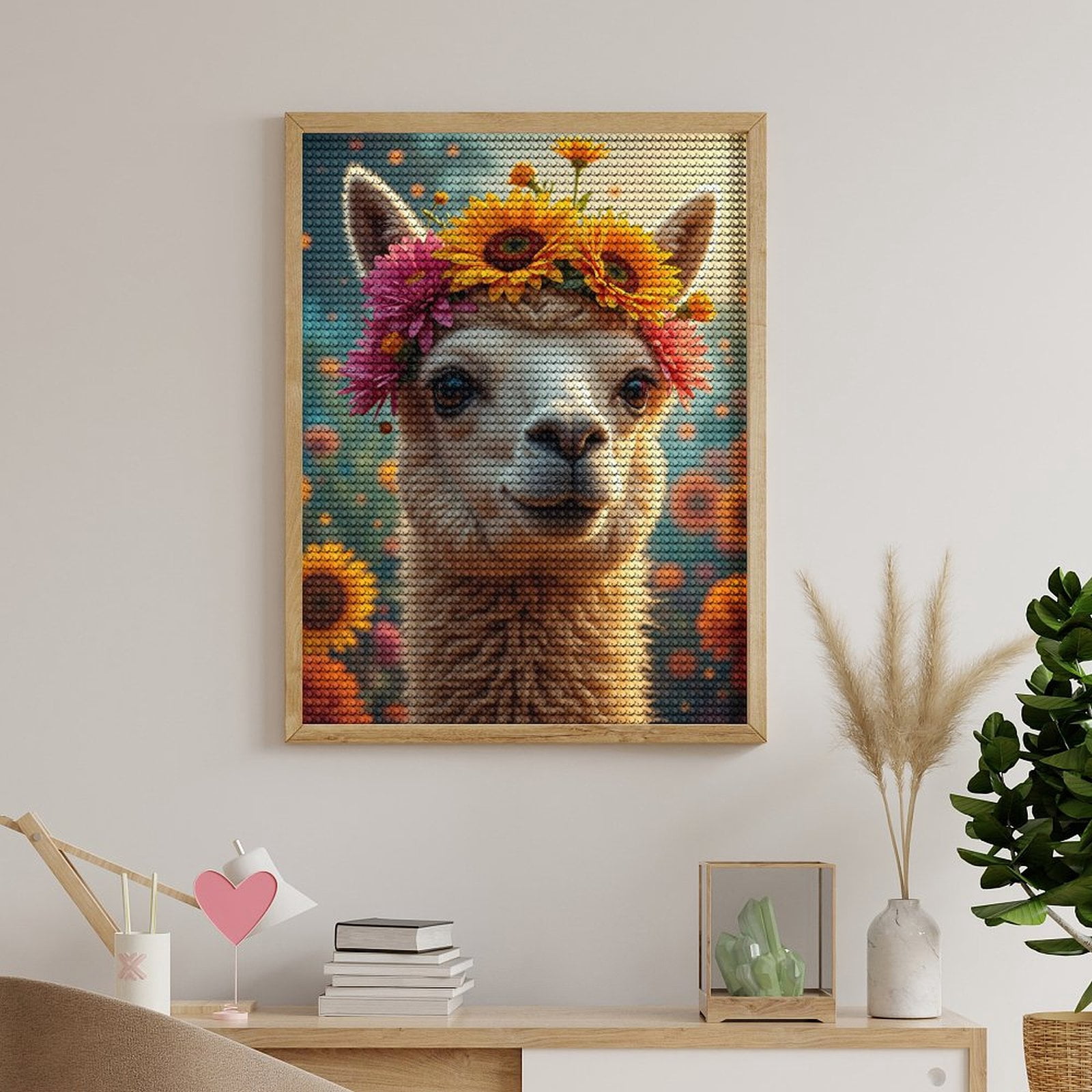 Diamond Art Kits for Adults, Llama With Flower Crown 5D Diamond Painting Kits for Adults Beginners, DIY Full Drill Diamond Painting, Gem Art and Crafts 12x16