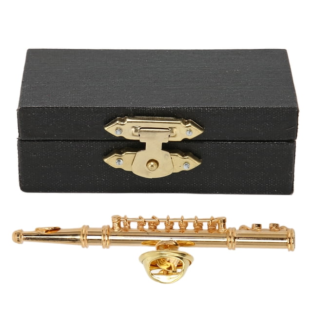 Broche de flauta, Mini broche de instrumento Musical dorado elegante a la moda con caja de instrumentos forrada de terciopelo rojo para regalos