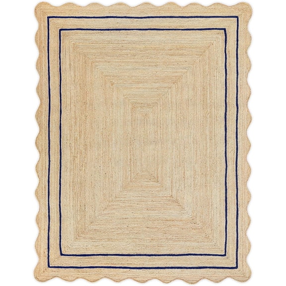 Handwoven Floor Décor Jute Rugs , Scalloped Jute Rugs with Navy Blue Design Size - Size - 2 x 3 Feet (60 cm x 90 cm)