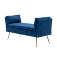 thumbnail image 6 of Upholstered Bench, Velvet Entryway Accent Bench with Padded Cushions and Armrest, Footrest Stool Gold Metal Legs for End of Bed Living Room, Navy, 17.72'' x 52.17'' x 25.98'', 6 of 7