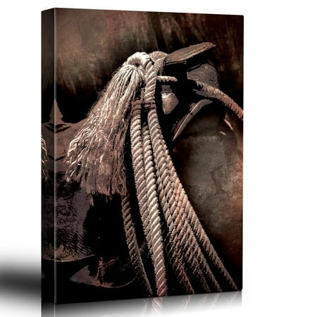 Vintage Saddle - wall26 - Vintage Styled Close up of The Ropes on a Saddle - Canvas Art Home Decor - 32x48 inches