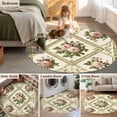 thumbnail image 5 of Boho Pink Floral Round Area Rug 4 FT, Non Slip Indoor Outdoor Rug, Spring Vintage Flower Green Leaf Washable Soft Circular Carpet Non-Shedding Floor Mat for Coffee Table Nursery Foyer Balcony, 5 of 8
