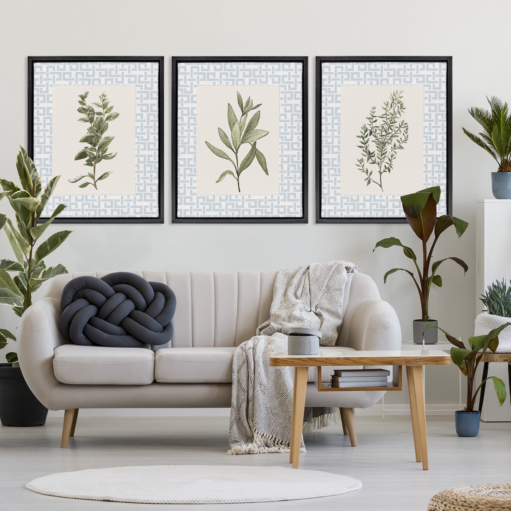 Stupell Industries Kitchen Herbs on Geometric 3 Piece Black Framed Floater Canvas Set, design by Diannart