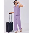 thumbnail image 4 of Pinspark Lounge Sets for Women 2 Piece Sleeveless V Neck with Side Slits Top and Nine Point Pants with Pockets Outfits Summer, 4 of 6