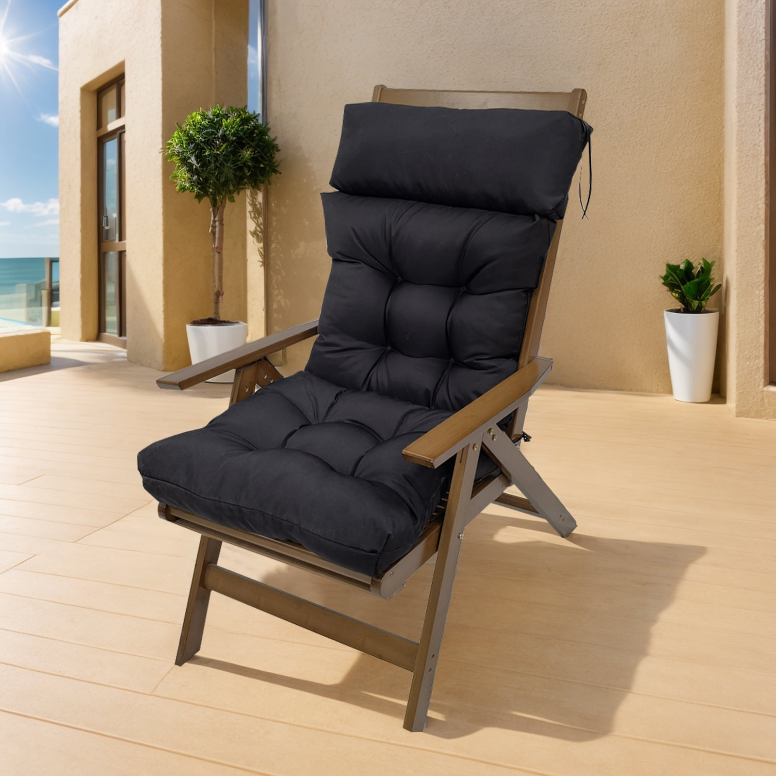 JOVELL 4-Inch Thick Adirondack Chair Cushions 2Pack, 49"x21" Waterproof High Back Rocking Chair Pads with Ties, Outdoor Patio Furniture Seat Cushion, Black