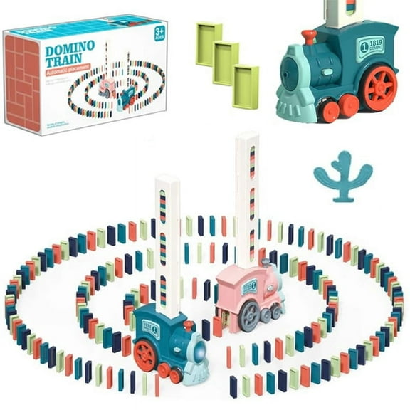 Domino Train Toy for Kids, Automatic Domino Train Blocks Stacking Toys, Kids Domino Train Toys with Music, Montessori Toys  Birthday  for Boys Girls 3-12 (Blue, 120 Blocks)