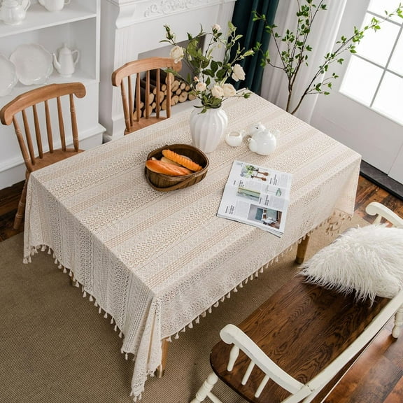 Crochet Tablecloth with Tassels, Boho Hollow LaceTablecloths for Party Birthday Dinning Farmhouse Table Cloth