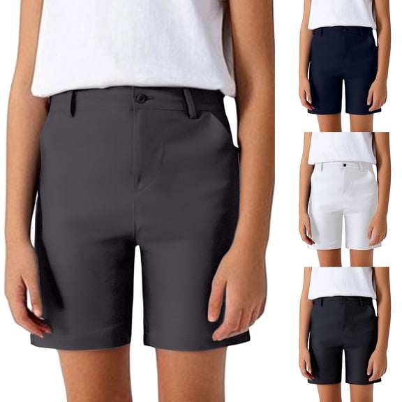 Boys Shorts Youth Boys Golf Dress Shorts Flat Front Adjustable Waist Kids Uniform Khaki Chino Causal Athletic Shorts Pockets