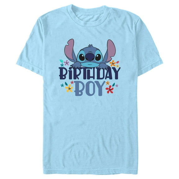 Men's Lilo & Stitch Floral Birthday Boy Graphic Tee Light Blue 2X Large