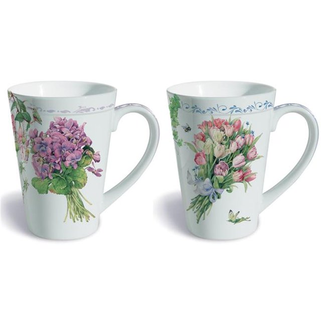 Lissom Design W35074 Tulips 2 Piece Fine Porcelain Gift Mug Set