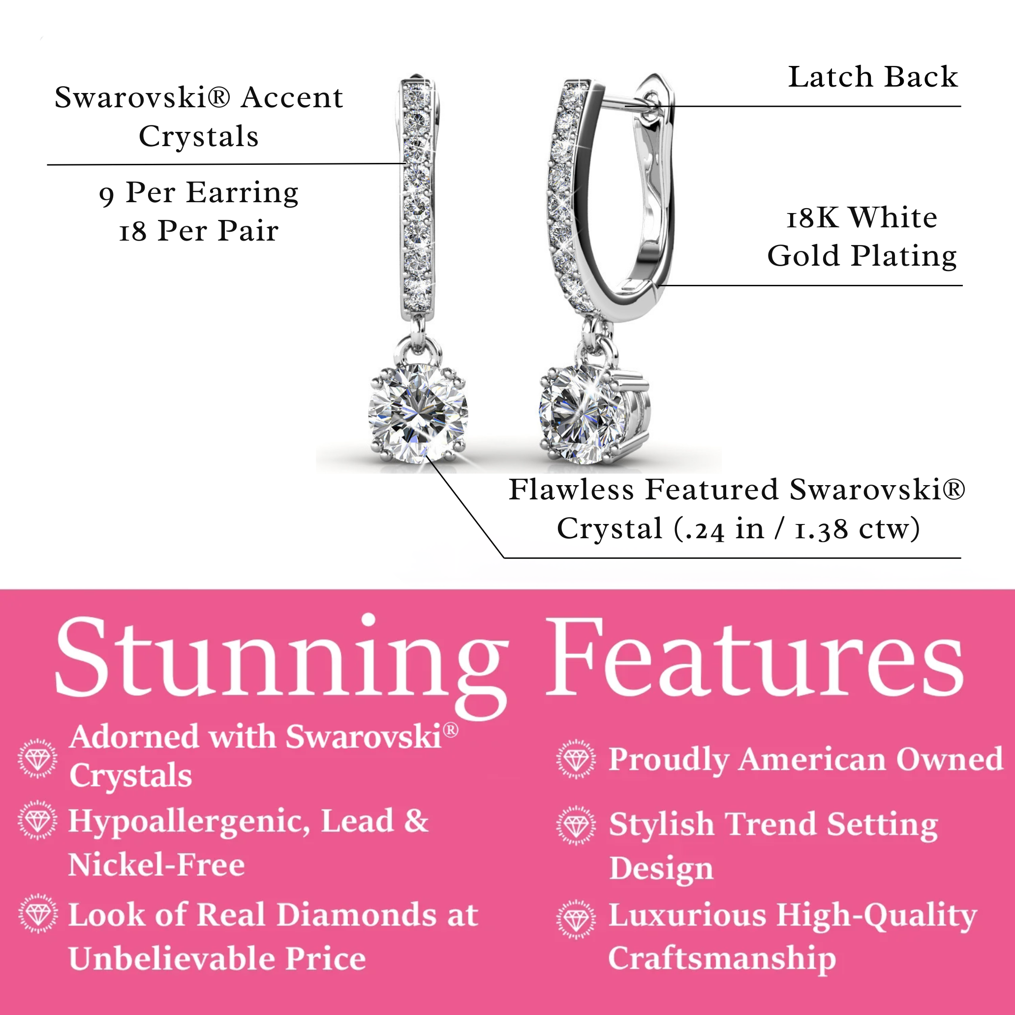 Cate & Chloe McKenzie 18K White Gold Drop Earrings with Crystals photo 3