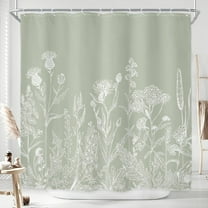 Sage Green Floral Wildflower Shower Curtain for Bathroom Decor 72Wx72H Plant Herbs Botanical Spring Nature Leaf Rustic Farmhouse Art Printed Fabric Polyester Waterproof 12 Pack Plastic Hooks