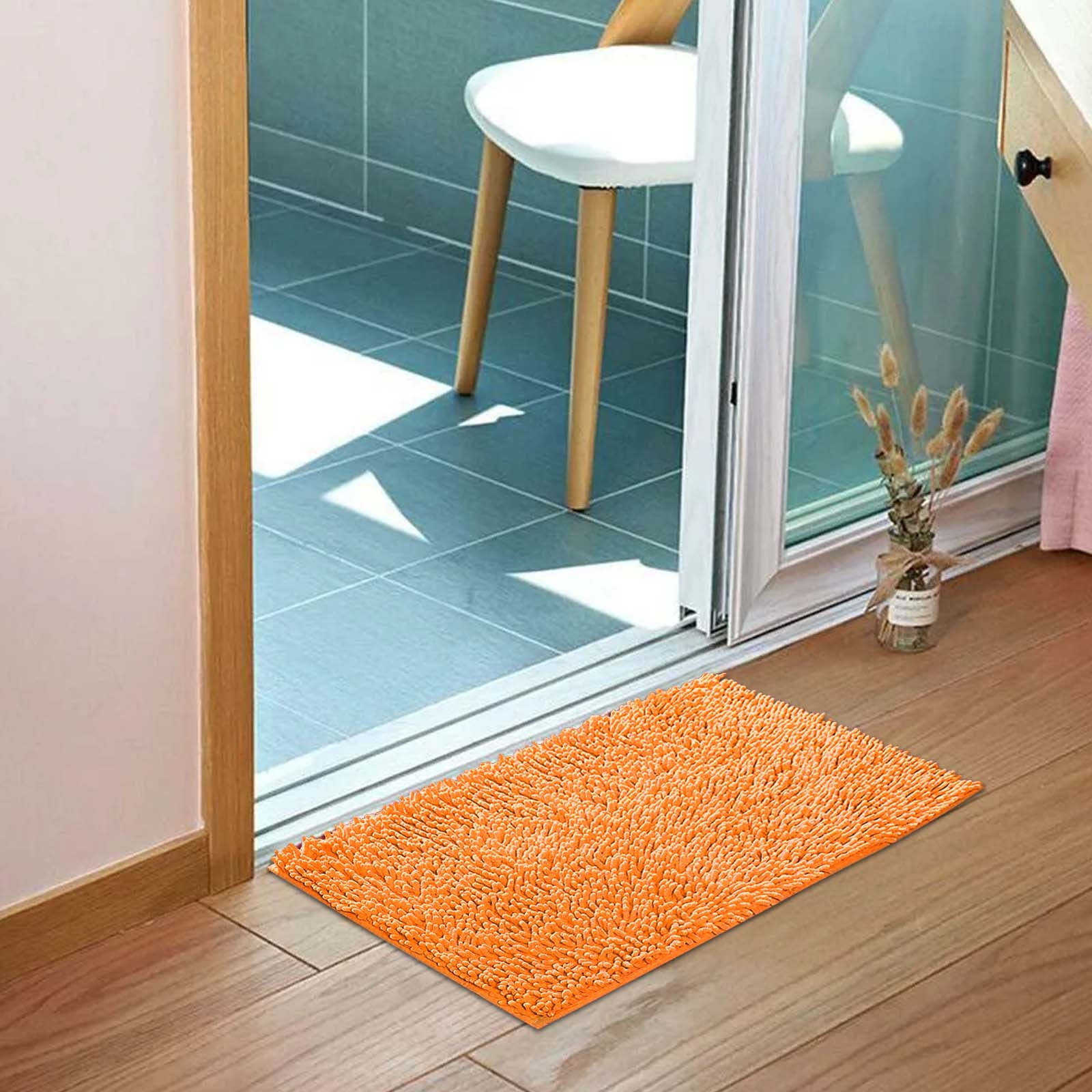 Kingtowag Bath Mat, Orange Bathroom Carpet Absorbent Bathroom Mat Soft and Comfortable Furry Thickened Bathroom Carpet Machine Washable Reusable, 1Pc Bathroom Mat Orange