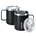 thumbnail image 1 of BJPKPK 2 tazas de café aisladas, taza de café aislada de 14 oz con tapa, taza de café aislada de acero inoxidable con tapa a prueba de salpicaduras, color negro, 1 of 5