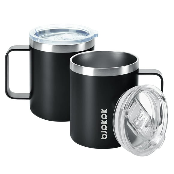 BJPKPK 2 tazas de café aisladas, taza de café aislada de 14 oz con tapa, taza de café aislada de acero inoxidable con tapa a prueba de salpicaduras, color negro