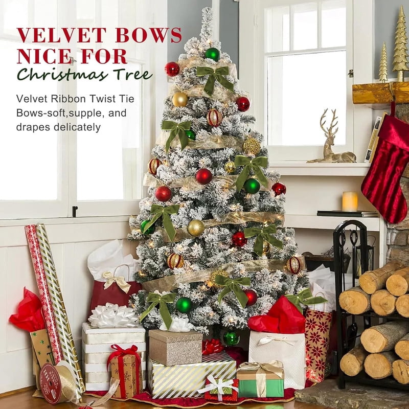 Vorkoi 24 Pcs Red Small Velvet Christmas Bows for Christmas Tree, Wreath, Gift Wrapping, Crafts, Wedding, Party, Twist Tie Bows for Treat Bag Bakery Candy Bags, Home Decor 1" W,3.5 x 3.5 inch