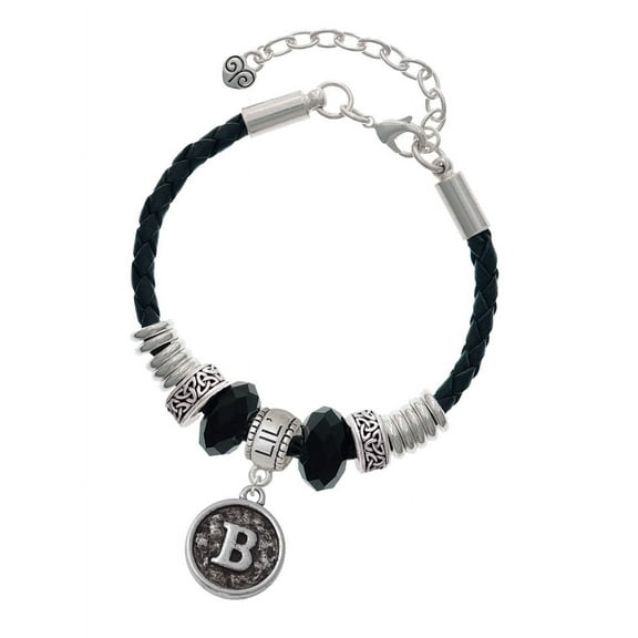 Delight Jewelry Silvertone Antiqued Round Seal - Initial - B - Lil Sister Celtic Knot Leather Bead Bracelet, 7" 2" Extender