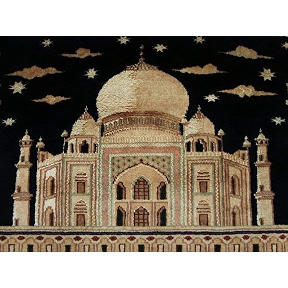 AHMEDANI Exclusive Taj Mahal Wonder of The World Hand Knotted Wool Silk Square Area Rug (3 x 3)'