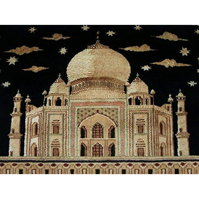AHMEDANI Exclusive Taj Mahal Wonder of The World Hand Knotted Wool Silk Square Area Rug (3 x 3)'