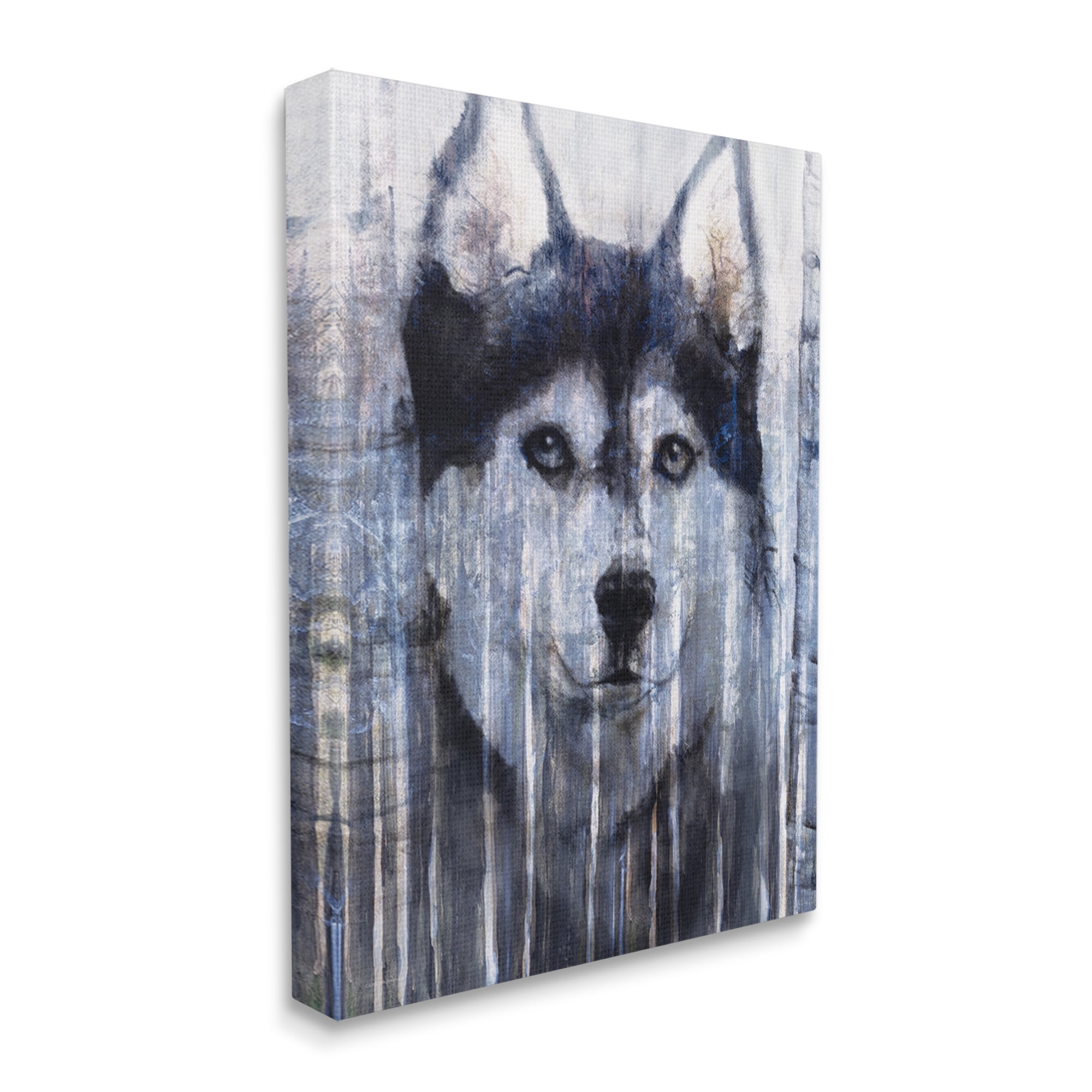Stupell Industries Smiling Husky Dog Rustic Birch Tree Overlay Graphic Art Gallery Wrapped Canvas Print Wall Art, Design by Kamdon Kreations