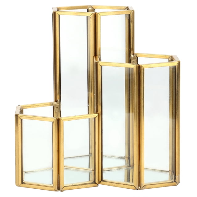 Portalápices de vidrio con combinación de sexangulares simple, organizador de escritorio para guardar brochas de maquillaje
