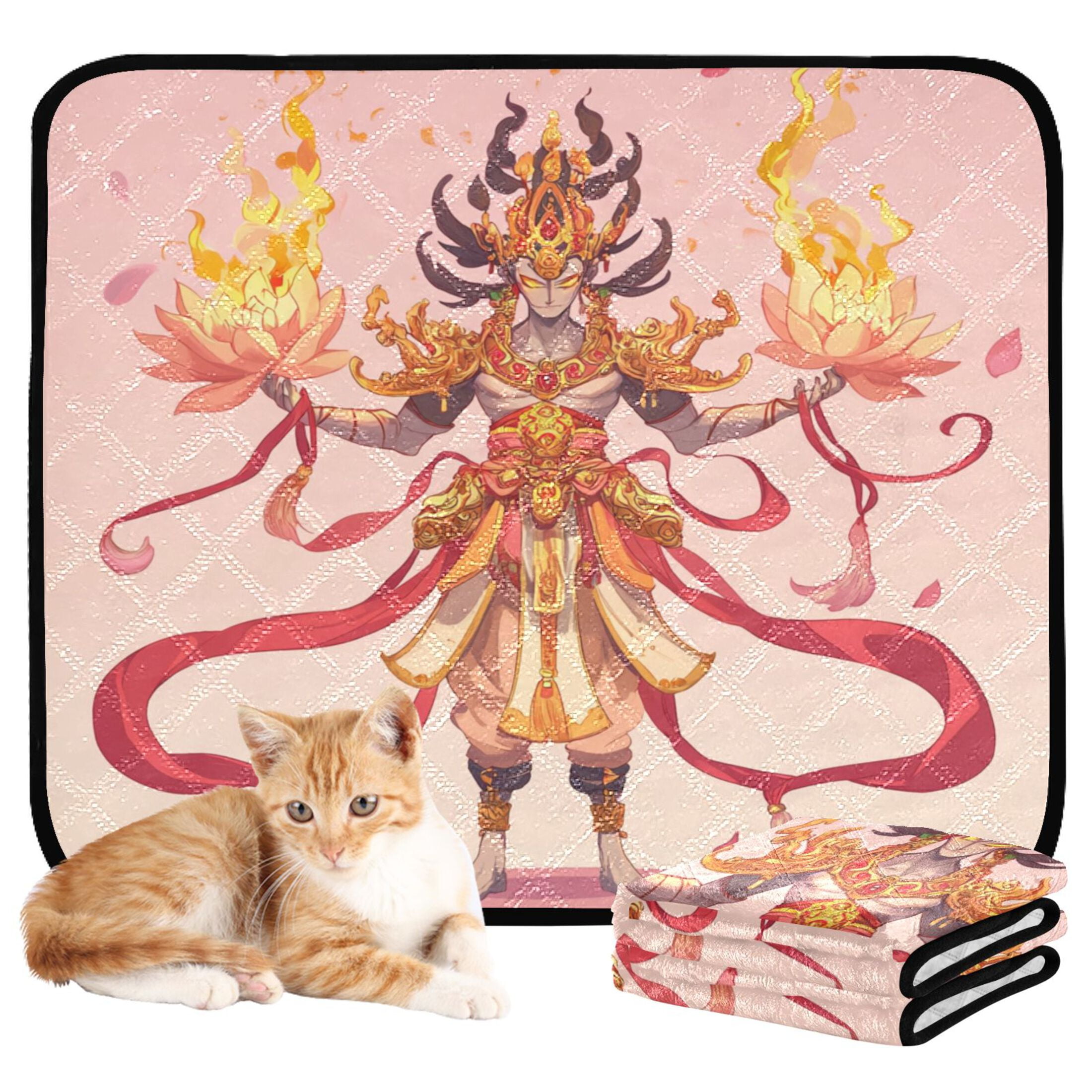 Qxltty Devil King Nezha Cat litter Pads Pet Set of 2 Diaper Mats Center Anti-leakage Layer Absorbent Soft and Comfortable
