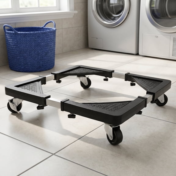 16.9"-25.6" Adjustable Mini Fridge Stand Mobile Roller, Furniture Dolly with 4 Locking Wheels, Heavy Duty Washing Machine Base, Universal Appliance Pedestal for Dryer and Refrigerator β Black