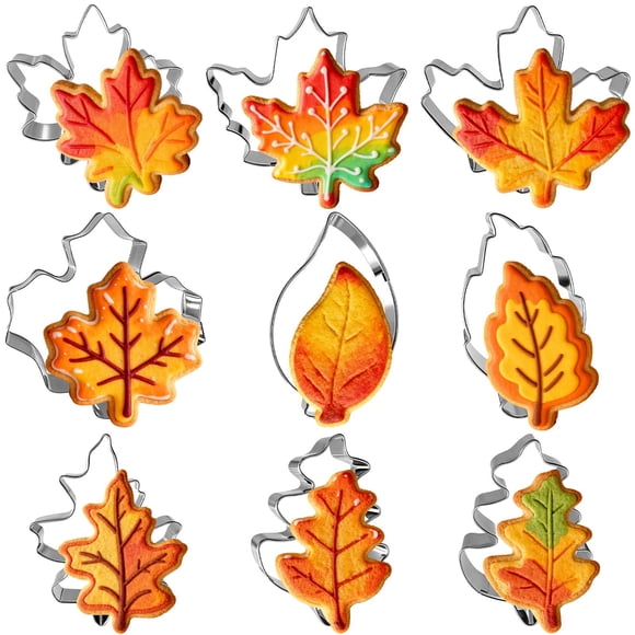 Juego de cortadores de galletas Jremreo, 9 piezas, hojas de otoño, acero inoxidable