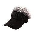 thumbnail image 3 of KiBcsLic Sun Visor Cap with Fake Hair Outdoor Beach Portable Fashionable Baseball Hat Black and Gray, 3 of 9