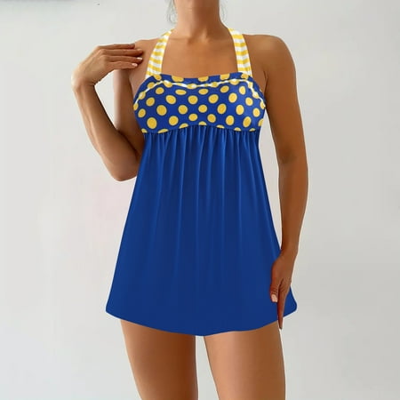 Ayolanni Separate Plus Size Womens Swimsuits Tankinis Modest Yellow Halter Polka Dot Two-Piece Sets Pre Teen Swimwear 4x