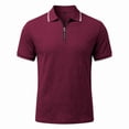 thumbnail image 5 of Men'S Textured Knit Half Zip Collared Short Sleeve Polo Shirt Retro Casual Tops For Summer Daily Wear And Golf Sports,Wine,XXXL, 5 of 6