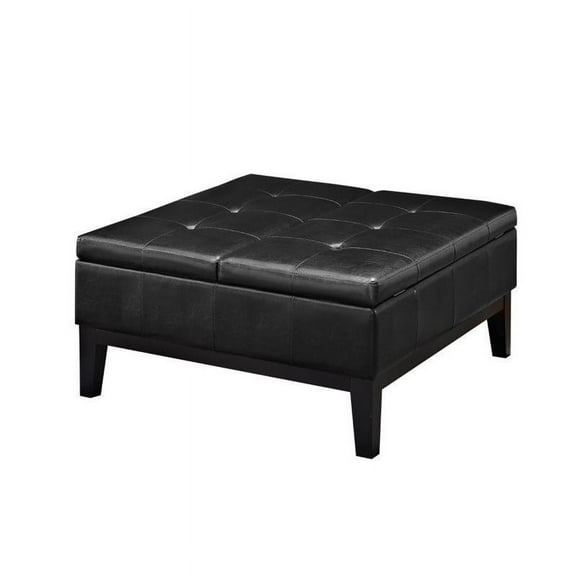 Pemberly Row Faux Leather Coffee Table Storage Ottoman in Black
