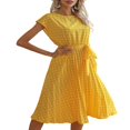 thumbnail image 4 of Robes d'Été pour Femmes à Pois Boho Robe Midi Décontractée avec Ceinture Vacances Robe Soleil Noir XL, 4 of 6