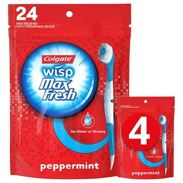 Colgate Max Fresh Wisp Disposable Mini Travel Toothbrushes, Peppermint - 24 Count (4 Pack)