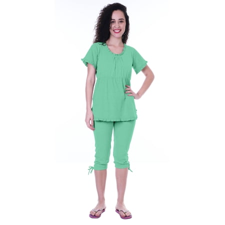 Moomaya Womens Nightwear Set Capri Cotton Sleepwear 2 Pcs Nightdresses