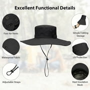 Cowin Sun Hat for Men Sun Protection Wide Brim Bucket Hat Waterproof Breathable Packable Boonie Hat for Fishing Black
