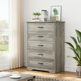 thumbnail image 2 of Dresser for Bedroom with 5 Drawers, Tall Wood Drawer Dresser Chest of Drawers for Closet, Living Room, Hallway, Nursery, Kids Bedroom, Grey, 2 of 7