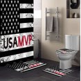 thumbnail image 2 of FMSHPON Retro American Flag StarsStripes 4 Piece Bathroom Set Shower Curtain Bath Rug Contour Mat and Toilet Lid Cover, 2 of 7