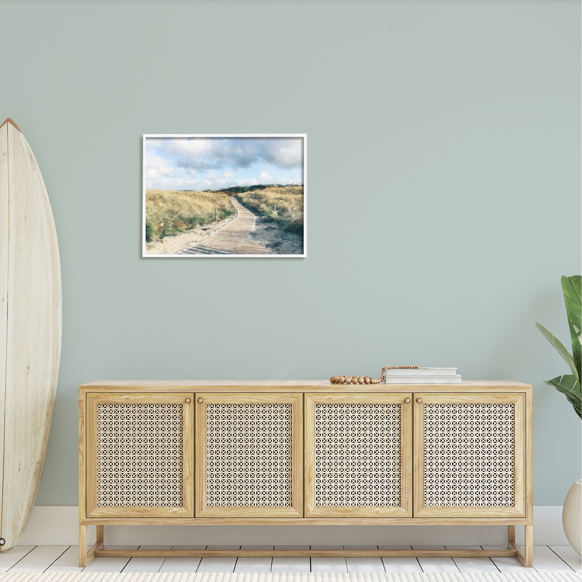 Stupell Coastal Boardwalk Path Landscape Landscape Painting White Framed Art Print Wall Art