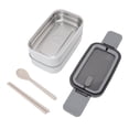thumbnail image 2 of Bento Box de acero inoxidable 304, apto para microondas, con palillos y cuchara, contenedor de almuerzo de doble capa para trabajo de adultos, dos divisiones, 2 of 14