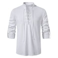 thumbnail image 4 of Blusa informal de lino y algodón para hombre, camisa de manga larga con solapa inclinada, Estilo Vintage para Yoga, primavera y otoño, novedad de 2023, 4 of 4
