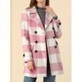 thumbnail image 5 of Allegra K Women's Notched Lapel Long Sleeves Double Breasted Plaids Overcoat, 5 of 6