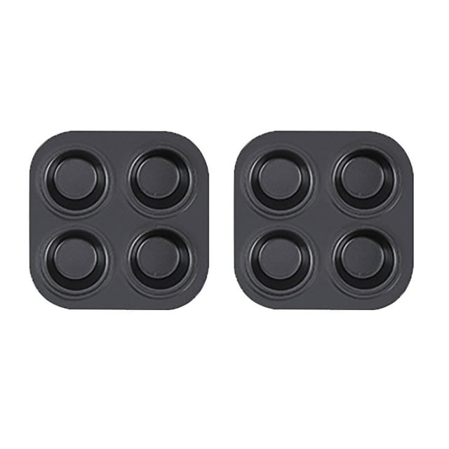 fiudx molde para muffins de 4 agujeros multicolor, vista frontal centrada de dos bandejas cuadradas de acero al carbono con cuatro cavidades redondas antiadherentes y superficie lisa, bordes redondeados sobre fondo blanco. Apto para cupcakes y mini tartas; ideal también para organizar porciones pequeñas en la cocina.