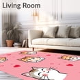 thumbnail image 2 of ODIKA 6'x9' Machine Washable Non-Slip Area Rug, Whimsical Cat Portrait Anti Slip Cartoon Art High Traffic Rug, Pink, 719139, 2 of 7